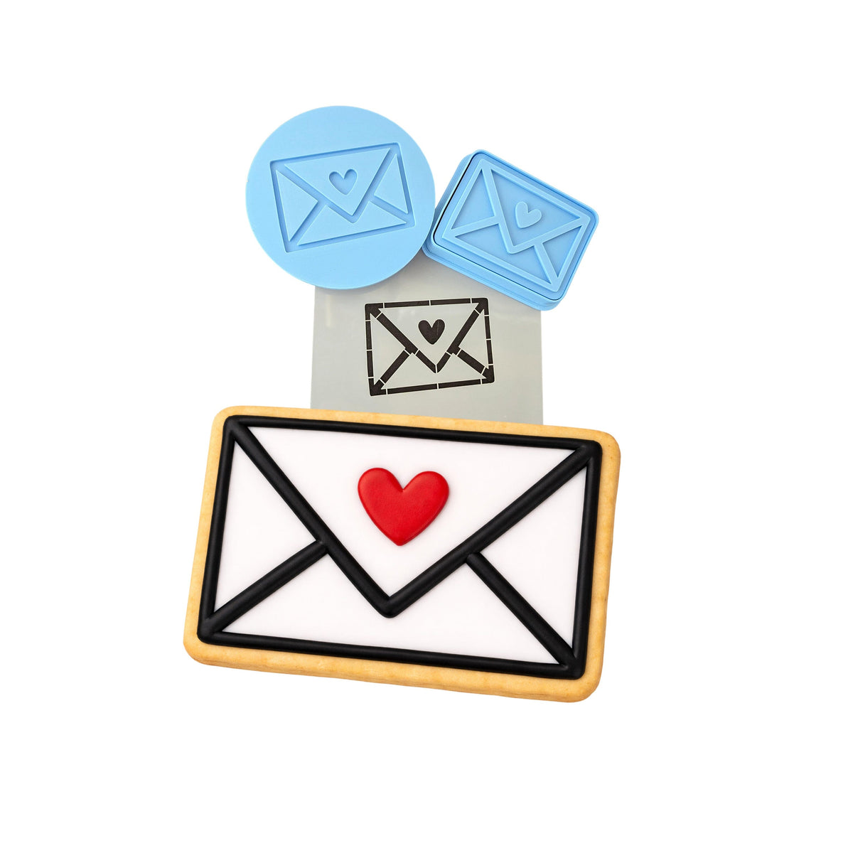 Envelope Heart Cookie Cutter | Stamp | Stencil #1 Wedding / Baby / V Day Cookie Cutter Lady MINI - 2 Inches (5cm) **FULL SET BUNDLE** Cutter + Stamp + Stencil + Debosser **BEST DEAL** 