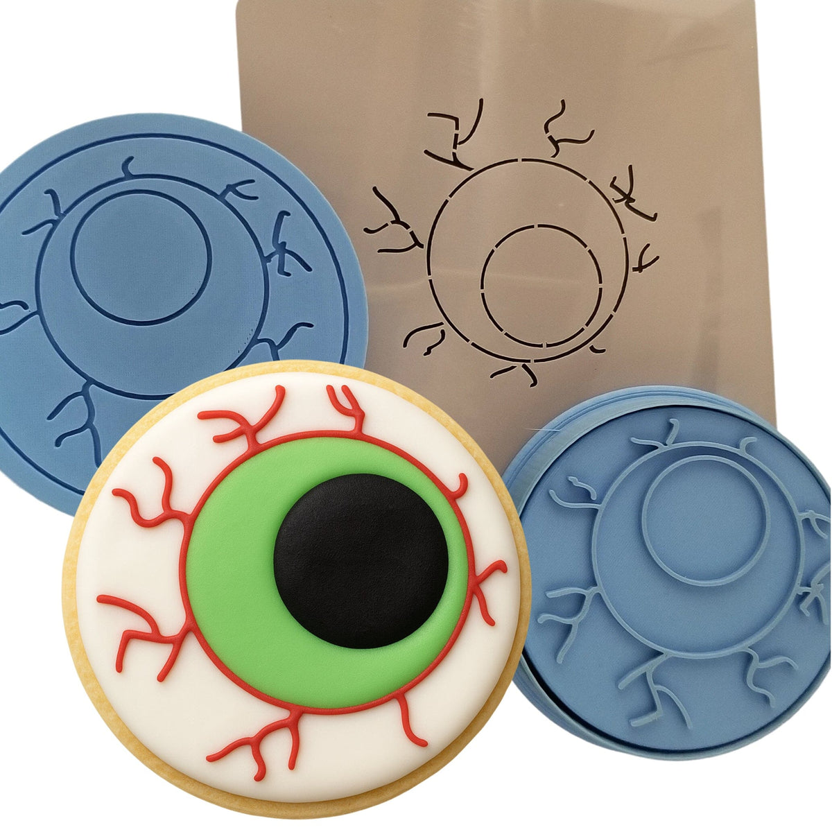 Eyeball Cookie Cutter | Stamp | Stencil #1 Halloween / Fall Cookie Cutter Lady MINI - 2 Inches (5cm) **FULL SET BUNDLE** Cutter + Stamp + Stencil + Debosser **BEST DEAL** 