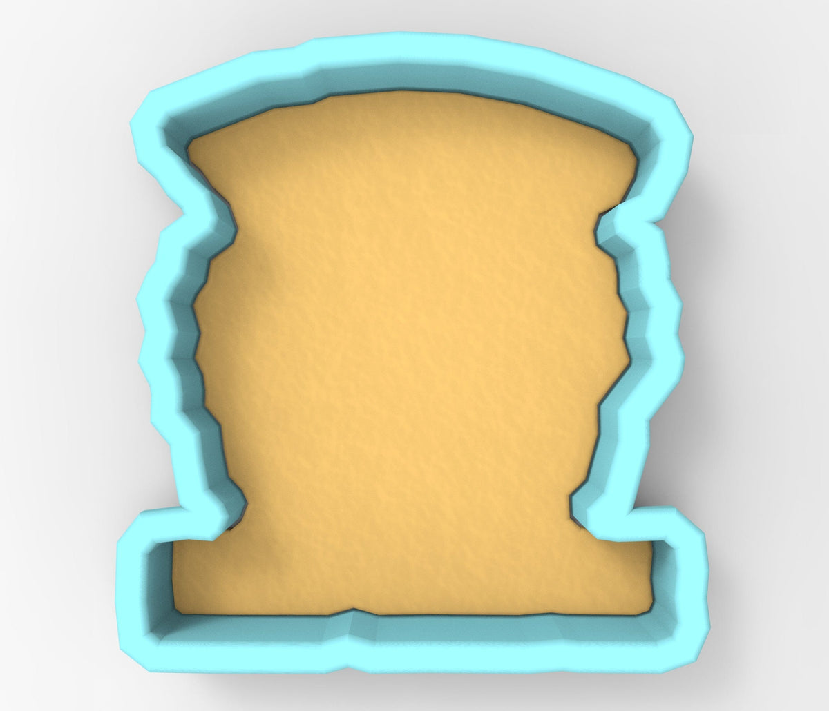 A 3D rendering of a light blue, curved shape resembling a stylized face or profile.