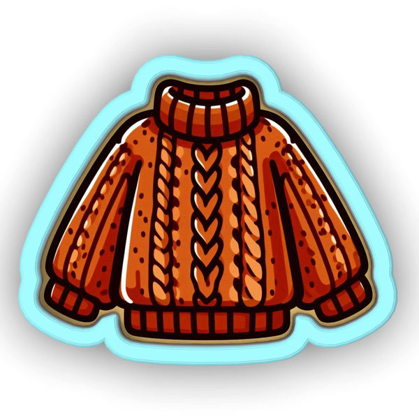 a sticker of a sweater with braids on it