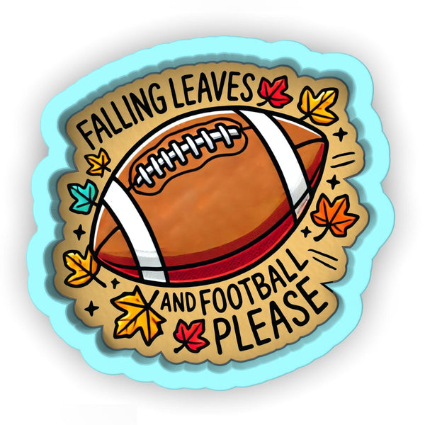 a sticker of a football with falling leaves around it