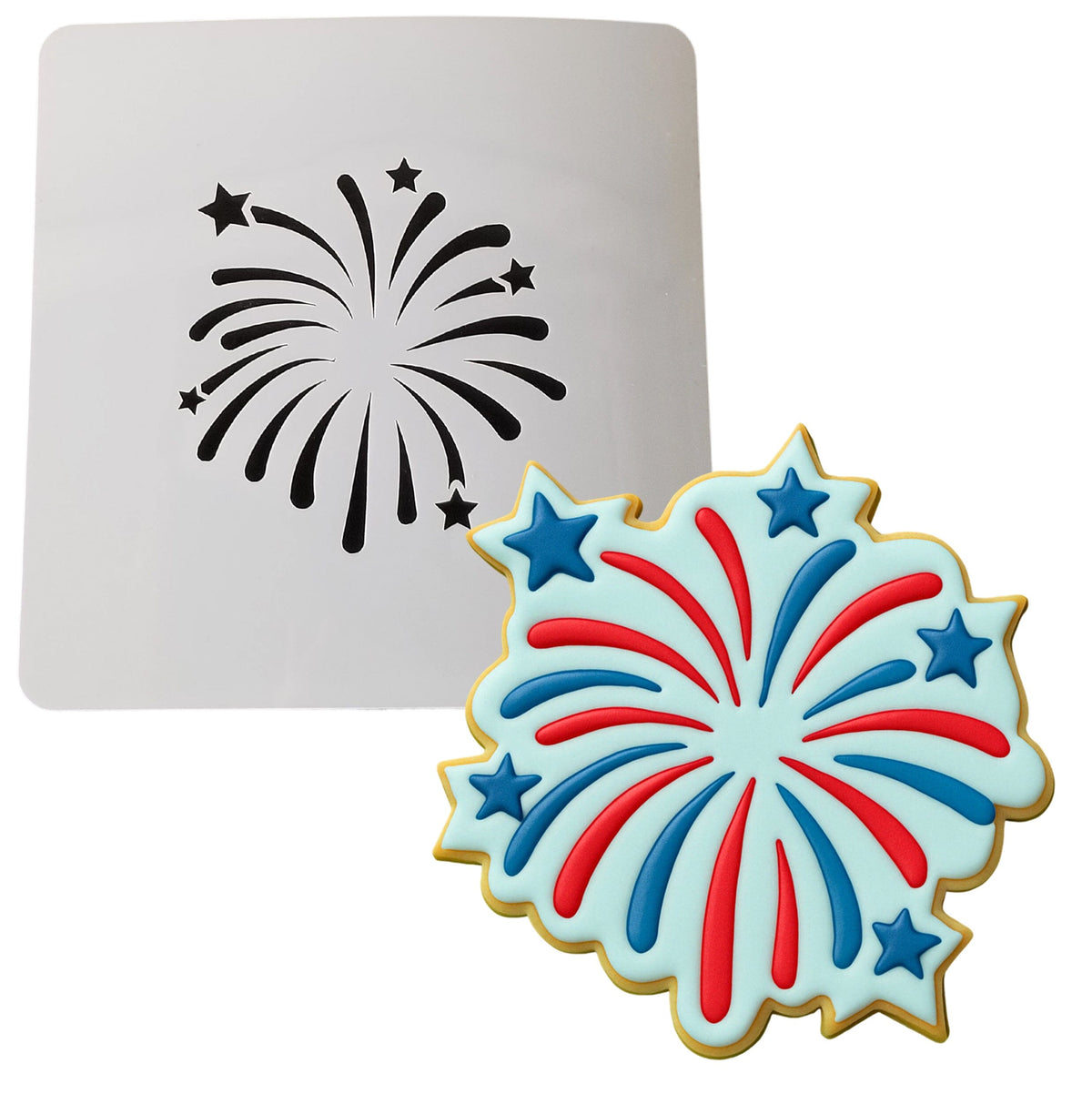 a patriotic cookie next to a cookie stencil