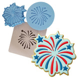 a cookie cutter and a cookie decorated like fireworks