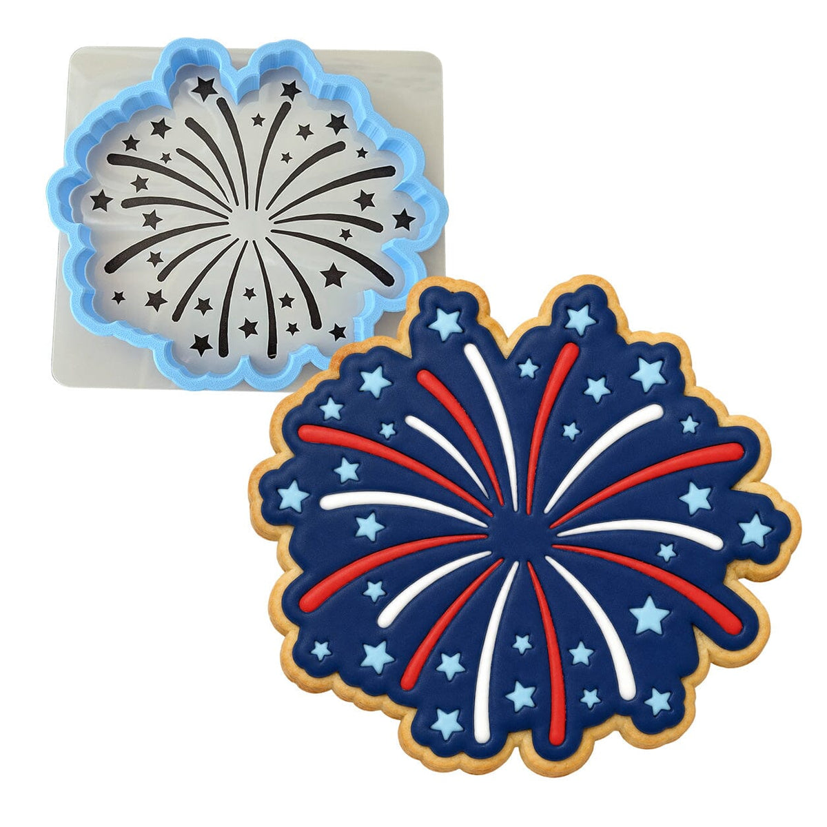 Firework Cookie Cutter | Stamp | Stencil #2 St Pats / July 4th Cookie Cutter Lady 2 Inch Small Cupcake Cutter + Stamp Yes