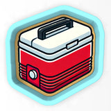 a picture of a red and white cooler