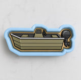 A boat with a motor on the side is depicted in the image.