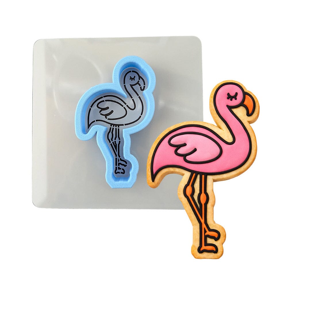 Flamingo Cookie Cutter | Stamp | Stencil #1 Animals & Dinosaurs Cookie Cutter Lady MINI - 2 Inches (5cm) **BUNDLE** Cutter + Stencil 