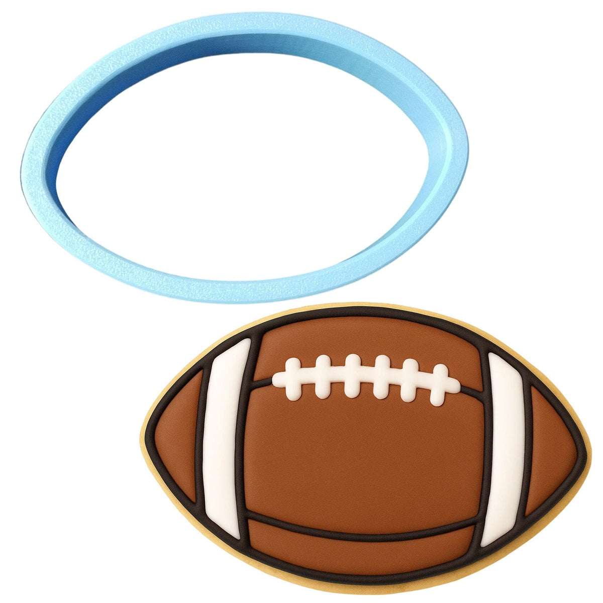 a cookie shaped like a football and a hoop