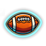an orange and white football on a blue circle