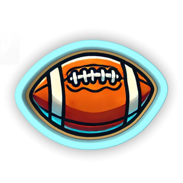 an orange and white football on a blue circle