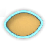 a yellow and blue oval shaped object on a white background