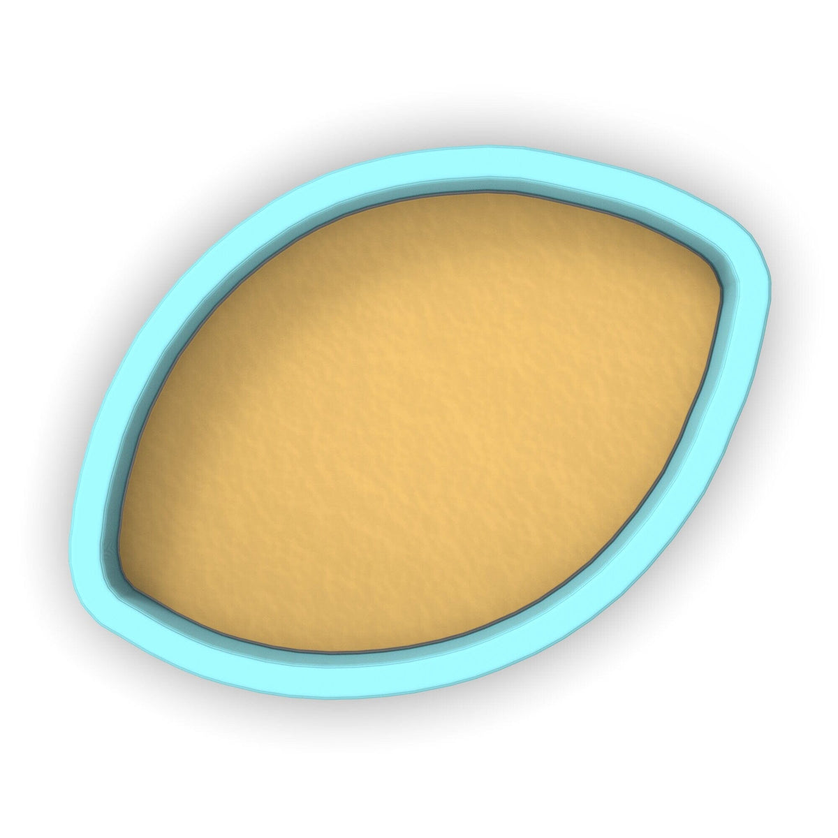 a blue and yellow oval shaped object on a white background