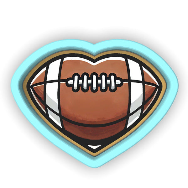 a heart shaped sticker with a football on it