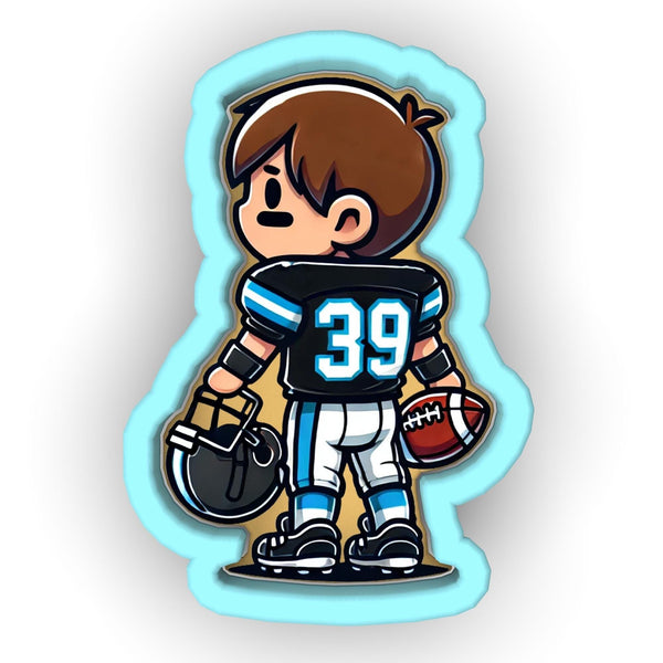 a cartoon of a boy in a football uniform