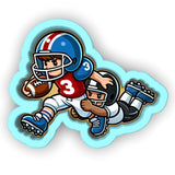 a cartoon of a football player running with the ball