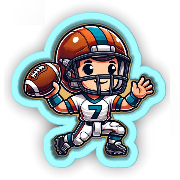 a cartoon football player with a ball in his hand