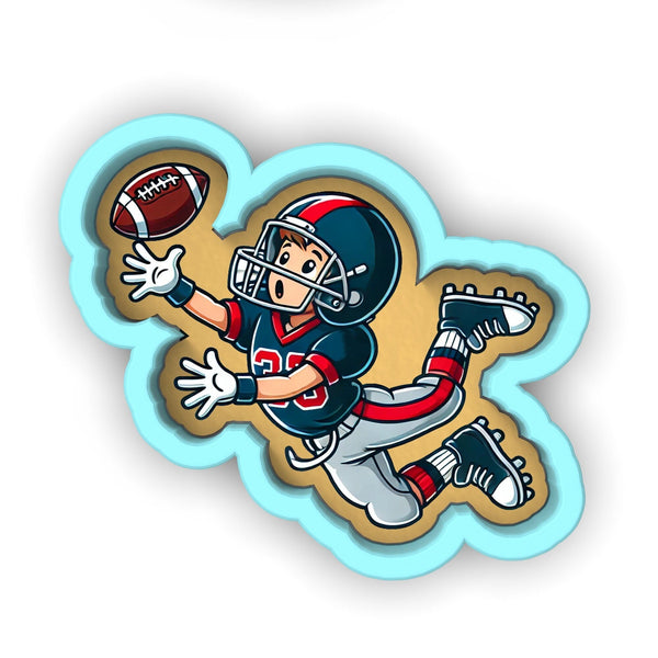 a cartoon of a football player catching a ball