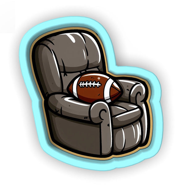 a chair with a football sitting on top of it