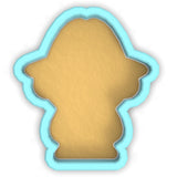 a cut out of a cookie with a blue border