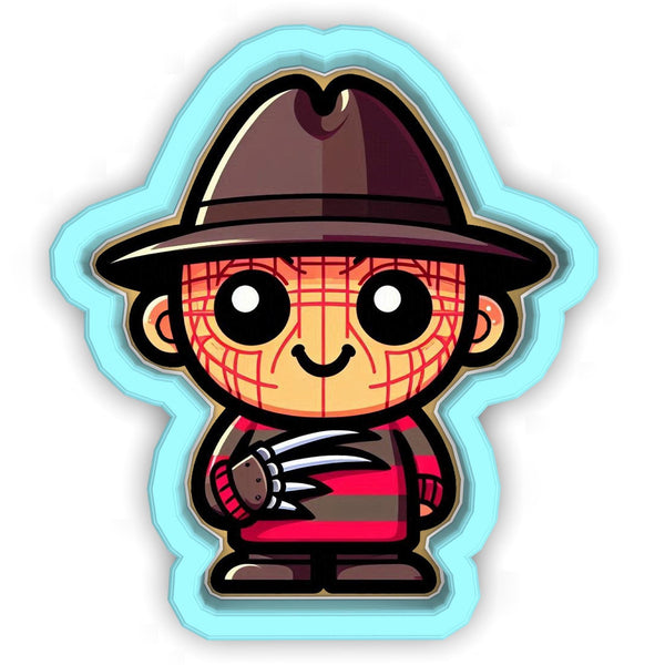 a sticker of a cartoon character wearing a hat