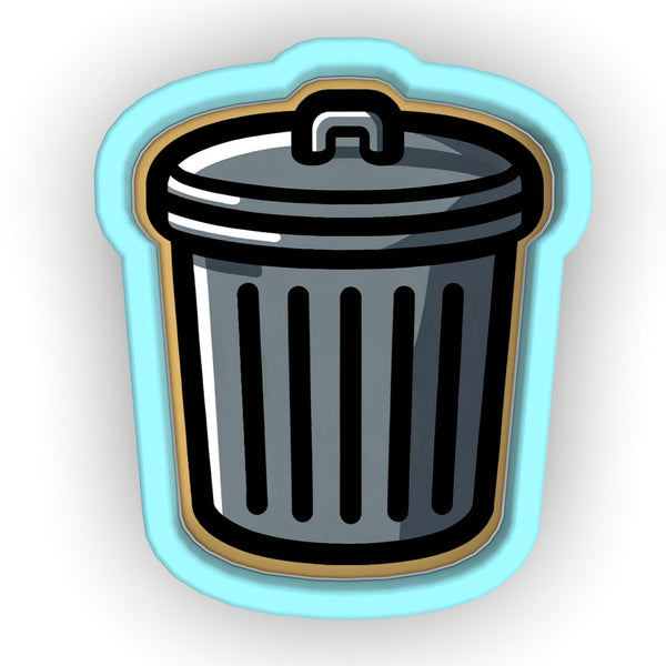 a black trash can with a yellow top