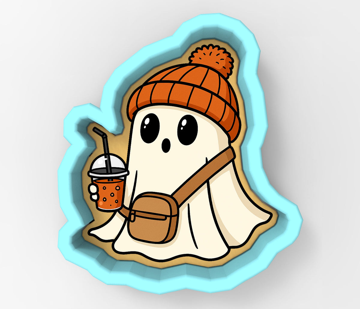 Ghost with Orange Beanie and Coffee Cookie Cutter | Stamp | Stencil - SHARP EDGES - FAST Shipping - Choose Your Own Size! #1