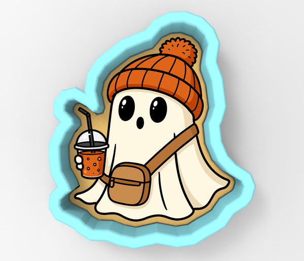 Ghost with Orange Beanie and Coffee Cookie Cutter | Stamp | Stencil - SHARP EDGES - FAST Shipping - Choose Your Own Size! #1