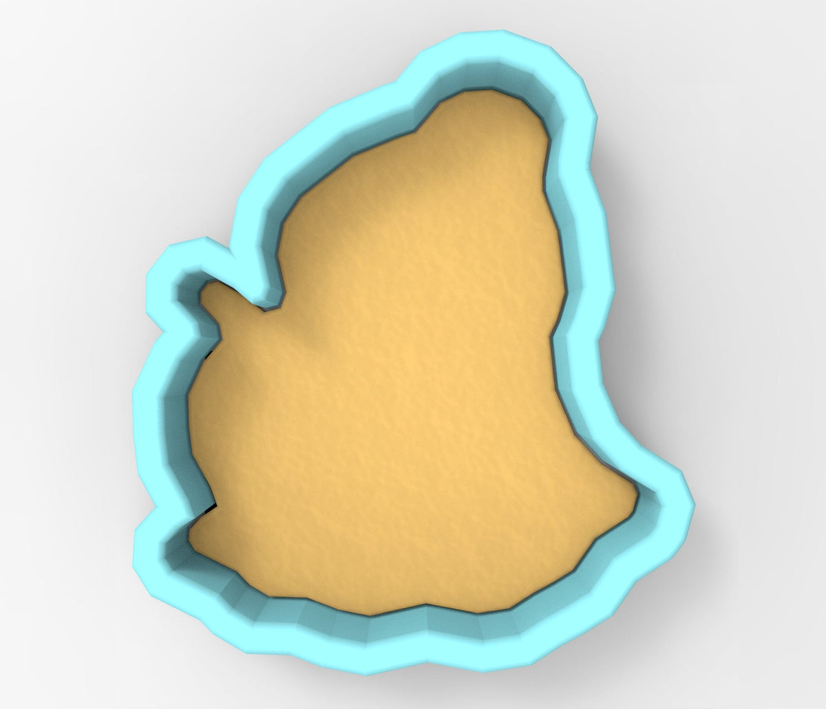 A 3D rendering of a cookie cutter in the shape of a leaf.
