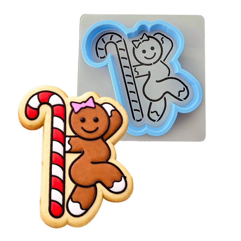Gingerbread Candy Cane Stripper Cookie Cutter | Stamp | Stencil #1 Xmas / Winter / NYE Cookie Cutter Lady MINI - 2 Inches (5cm) **BUNDLE** Cutter + Stencil 
