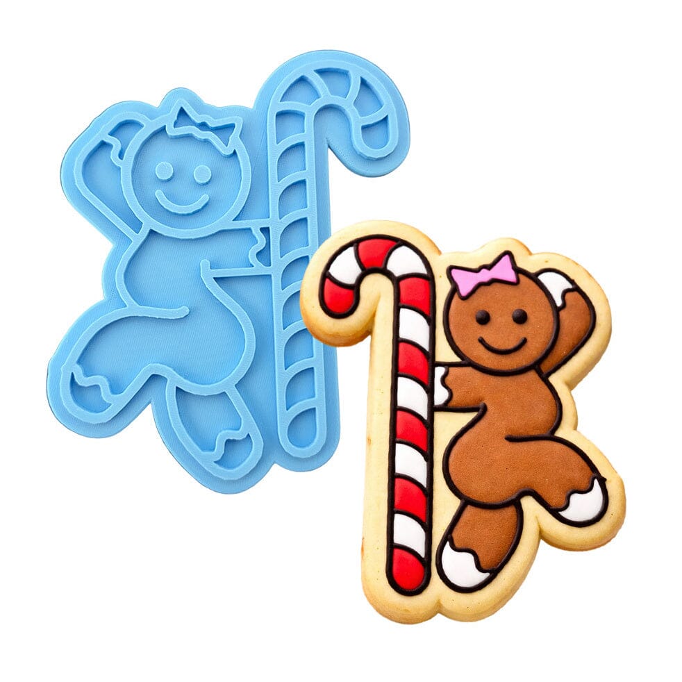 Gingerbread Candy Cane Stripper Cookie Cutter | Stamp | Stencil #1 Xmas / Winter / NYE Cookie Cutter Lady MINI - 2 Inches (5cm) Stamp ONLY 