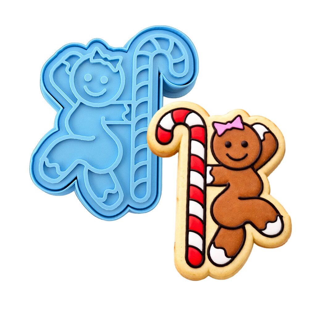 Gingerbread Candy Cane Stripper Cookie Cutter | Stamp | Stencil #1 Xmas / Winter / NYE Cookie Cutter Lady MINI - 2 Inches (5cm) **BUNDLE** Cutter + Stamp 