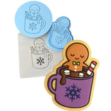 Gingerbread Hot Coco Tub Cookie Cutter | Stamp | Stencil #1 Xmas / Winter / NYE Cookie Cutter Lady MINI - 2 Inches (5cm) **FULL SET BUNDLE** Cutter + Stamp + Stencil + Debosser **BEST DEAL** 