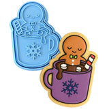 Gingerbread Hot Coco Tub Cookie Cutter | Stamp | Stencil #1 Xmas / Winter / NYE Cookie Cutter Lady MINI - 2 Inches (5cm) **BUNDLE** Cutter + Stamp 