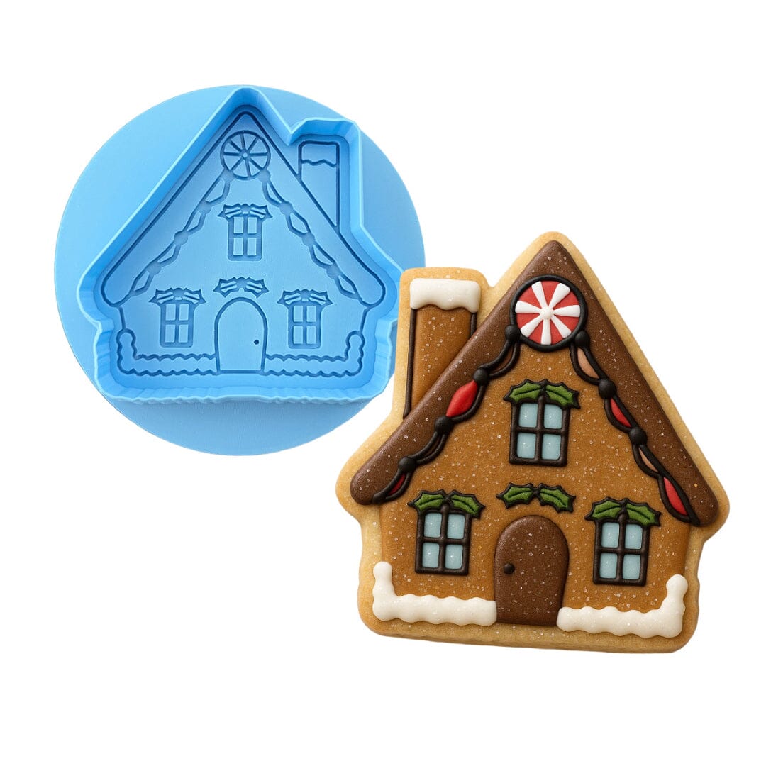 Gingerbread House Cookie Cutter + Imprint Xmas / Winter / NYE Cookie Cutter Lady MINI - 2 Inches (5cm) **BUNDLE** Cutter + Debosser 