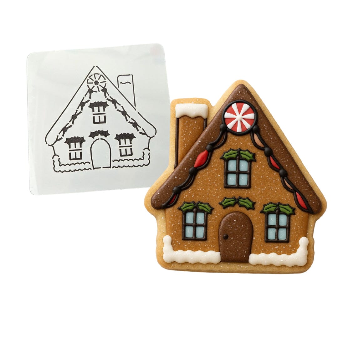 Gingerbread House Cookie Cutter + Imprint Xmas / Winter / NYE Cookie Cutter Lady MINI - 2 Inches (5cm) Stencil ONLY 