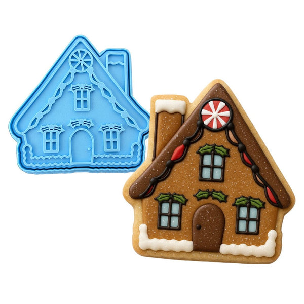 Gingerbread House Cookie Cutter + Imprint Xmas / Winter / NYE Cookie Cutter Lady MINI - 2 Inches (5cm) **BUNDLE** Cutter + Stamp 
