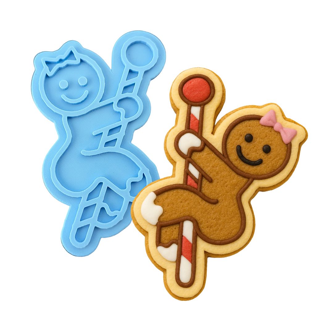 Gingerbread Stripper on Pole Cookie Cutter | Stamp | Stencil #1 Xmas / Winter / NYE Cookie Cutter Lady MINI - 2 Inches (5cm) Stamp ONLY 
