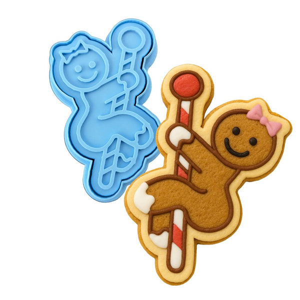 Gingerbread Stripper on Pole Cookie Cutter | Stamp | Stencil #1 Xmas / Winter / NYE Cookie Cutter Lady MINI - 2 Inches (5cm) **BUNDLE** Cutter + Stamp 
