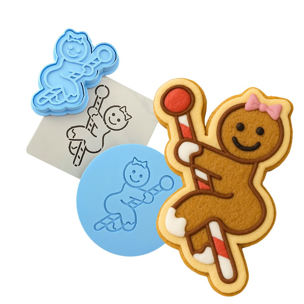 Gingerbread Stripper on Pole Cookie Cutter | Stamp | Stencil #1 Xmas / Winter / NYE Cookie Cutter Lady MINI - 2 Inches (5cm) **FULL SET BUNDLE** Cutter + Stamp + Stencil + Debosser **BEST DEAL** 