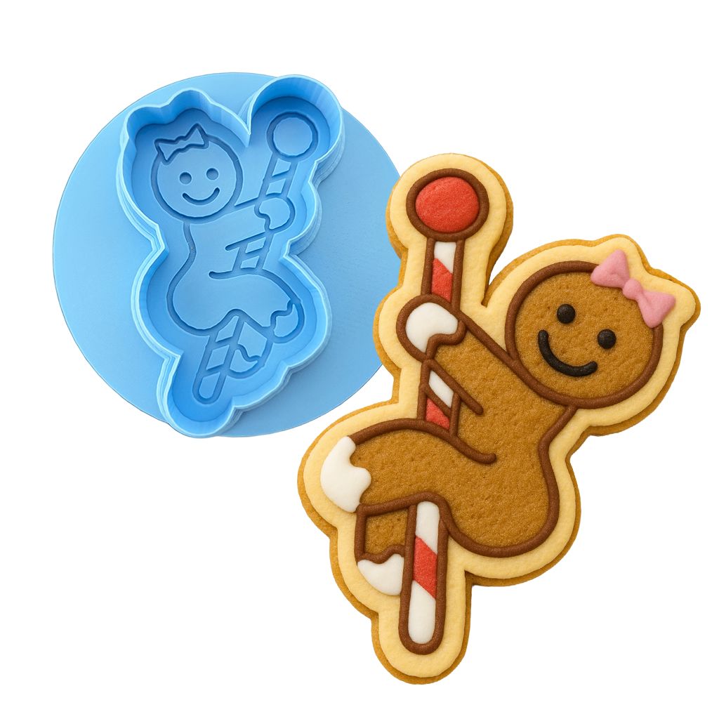 Gingerbread Stripper on Pole Cookie Cutter | Stamp | Stencil #1 Xmas / Winter / NYE Cookie Cutter Lady MINI - 2 Inches (5cm) **BUNDLE** Cutter + Debosser 