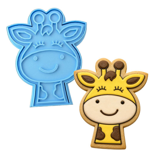 Giraffe Face Cookie Cutter Stamp & Outline #1 Animals & Dinosaurs Cookie Cutter Lady MINI - 2 Inches (5cm) **BUNDLE** Cutter + Stamp 