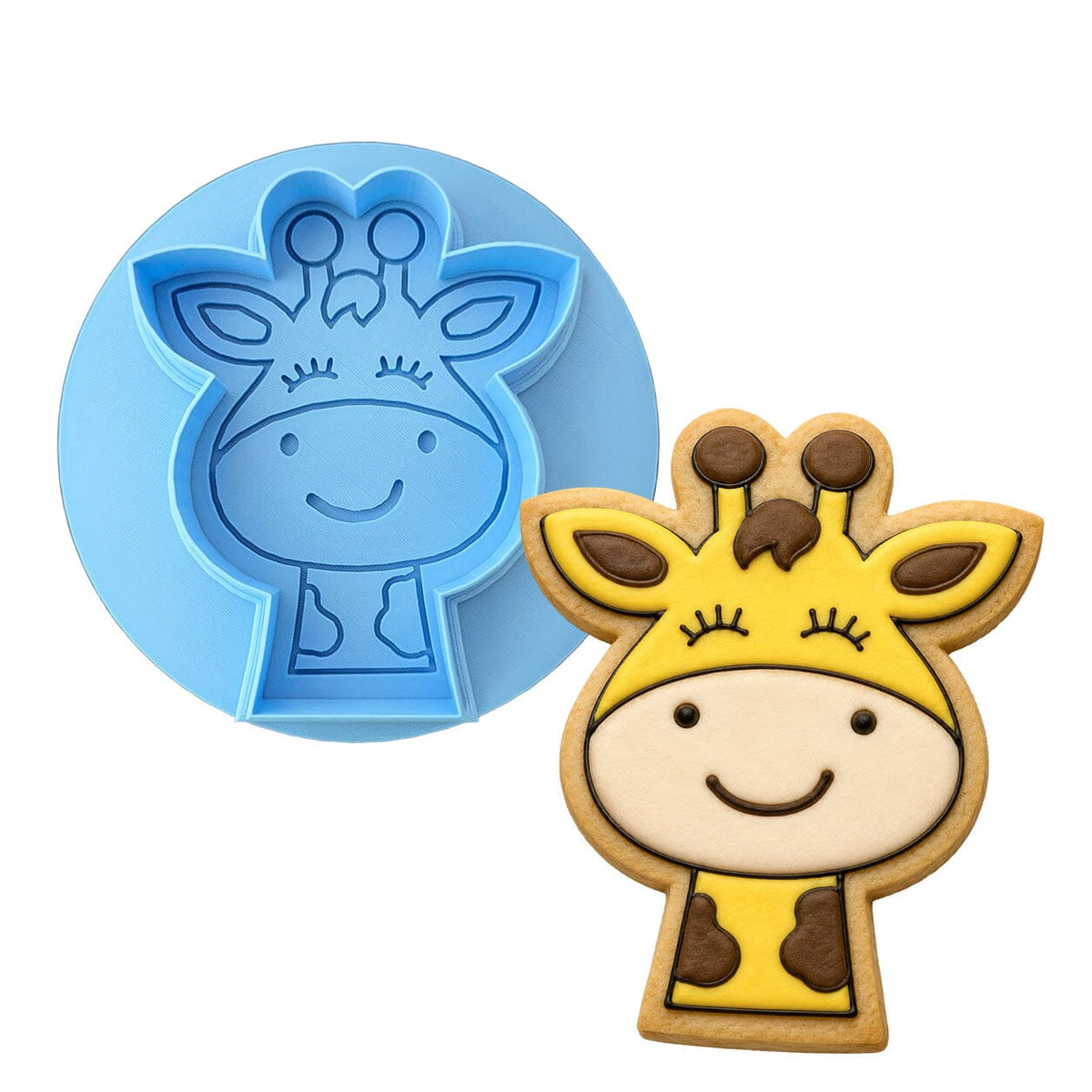Giraffe Face Cookie Cutter Stamp & Outline #1 Animals & Dinosaurs Cookie Cutter Lady MINI - 2 Inches (5cm) **BUNDLE** Cutter + Debosser 