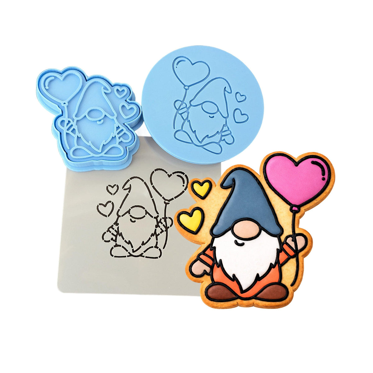Gnome Balloon Cookie Cutter | Stamp | Stencil #1 Cookie Cutter Lady MINI - 2 Inches (5cm) **FULL SET BUNDLE** Cutter + Stamp + Stencil + Debosser **BEST DEAL** 
