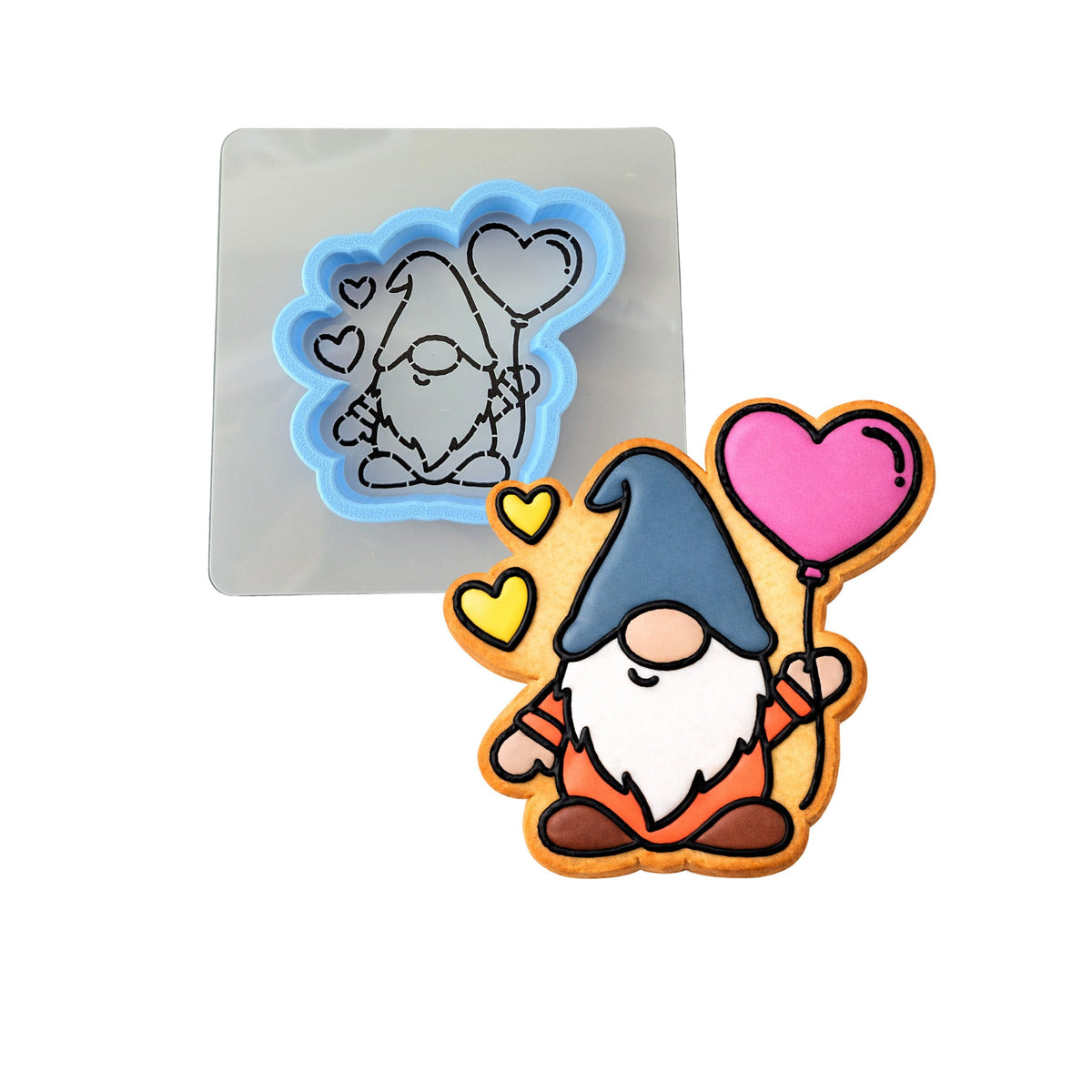 Gnome Balloon Cookie Cutter | Stamp | Stencil #1 Cookie Cutter Lady MINI - 2 Inches (5cm) **BUNDLE** Cutter + Stencil 