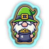 a cartoon leprezi gnome holding a pot of gold coins