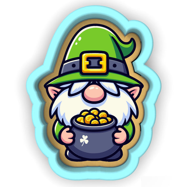 a cartoon leprezi gnome holding a pot of gold coins