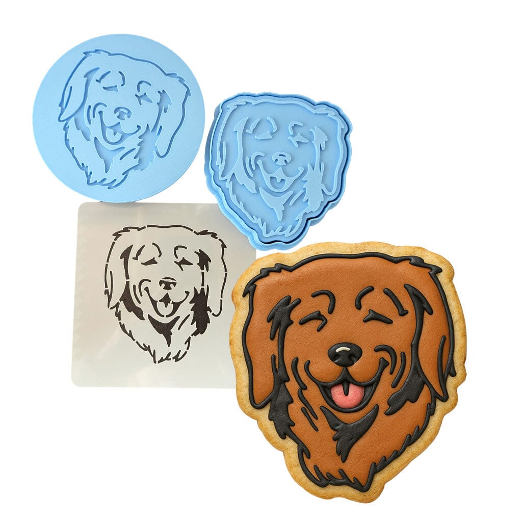 Golden Retriever Cookie Cutter | Stamp | Stencil #15 Animals & Dinosaurs Cookie Cutter Lady MINI - 2 Inches (5cm) **FULL SET BUNDLE** Cutter + Stamp + Stencil + Debosser **BEST DEAL** 