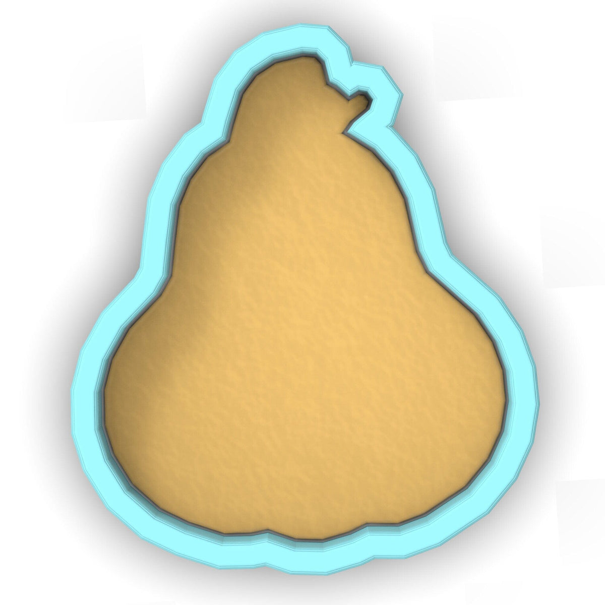 a cookie shaped like a pear on a white background