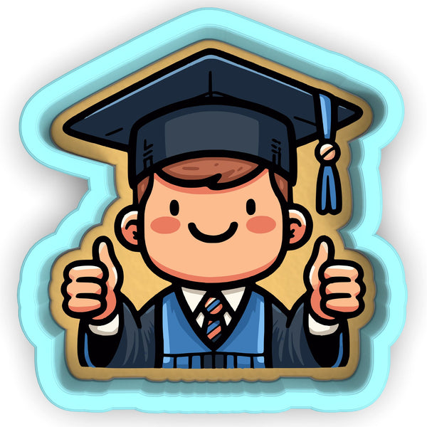 a man in a graduation cap giving a thumbs up