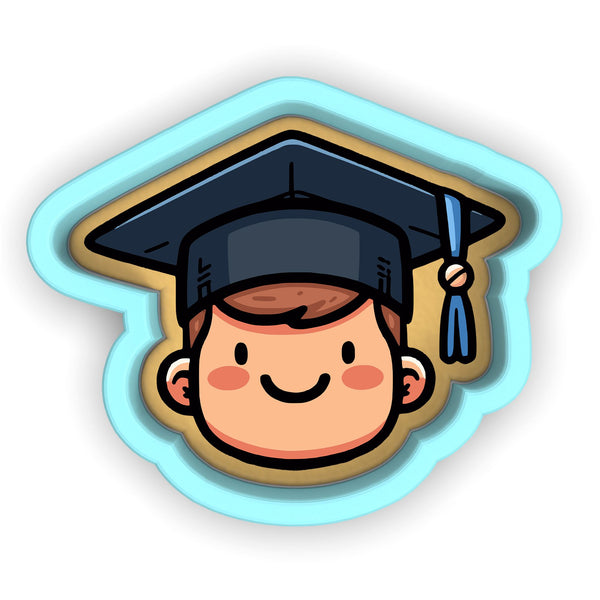 a sticker of a boy wearing a graduation cap